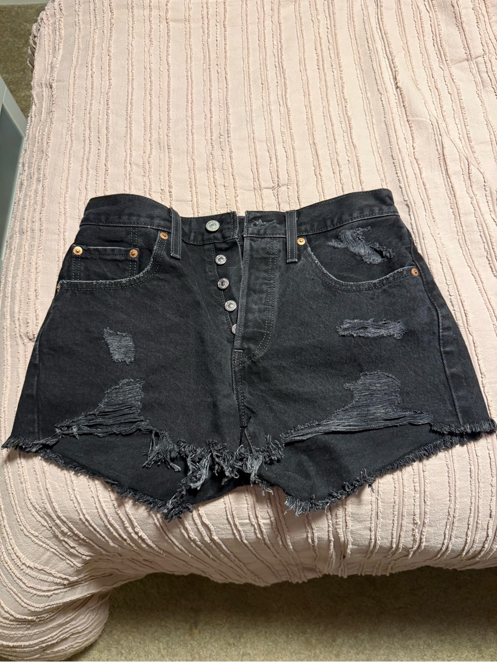 Levi's Black Distressed High-Rise Denim Shorts